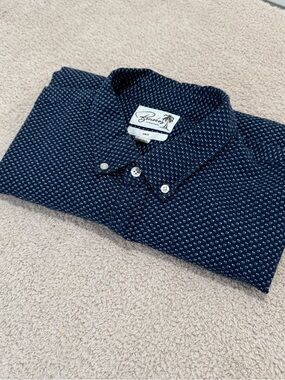 Bonobos Slim Fit Textured Short Sleeve Button Down Shirt XL Long Navy Microprint
